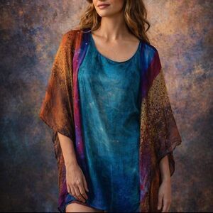 Chico’s kimono top one size shimmery lightweight blue purple sequin Plus Size